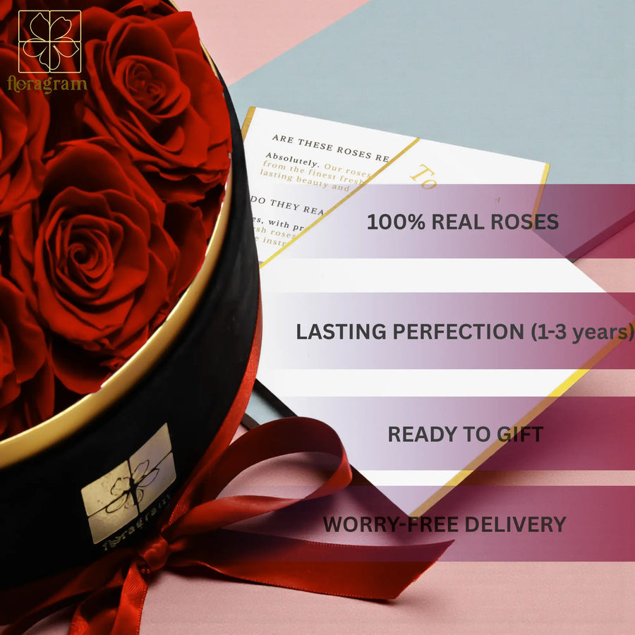 13 oversized red preserved roses arrangement close-up — Floragram luxury roses
