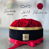Floragram red preserved roses infographic — real roses that last 1–3 years